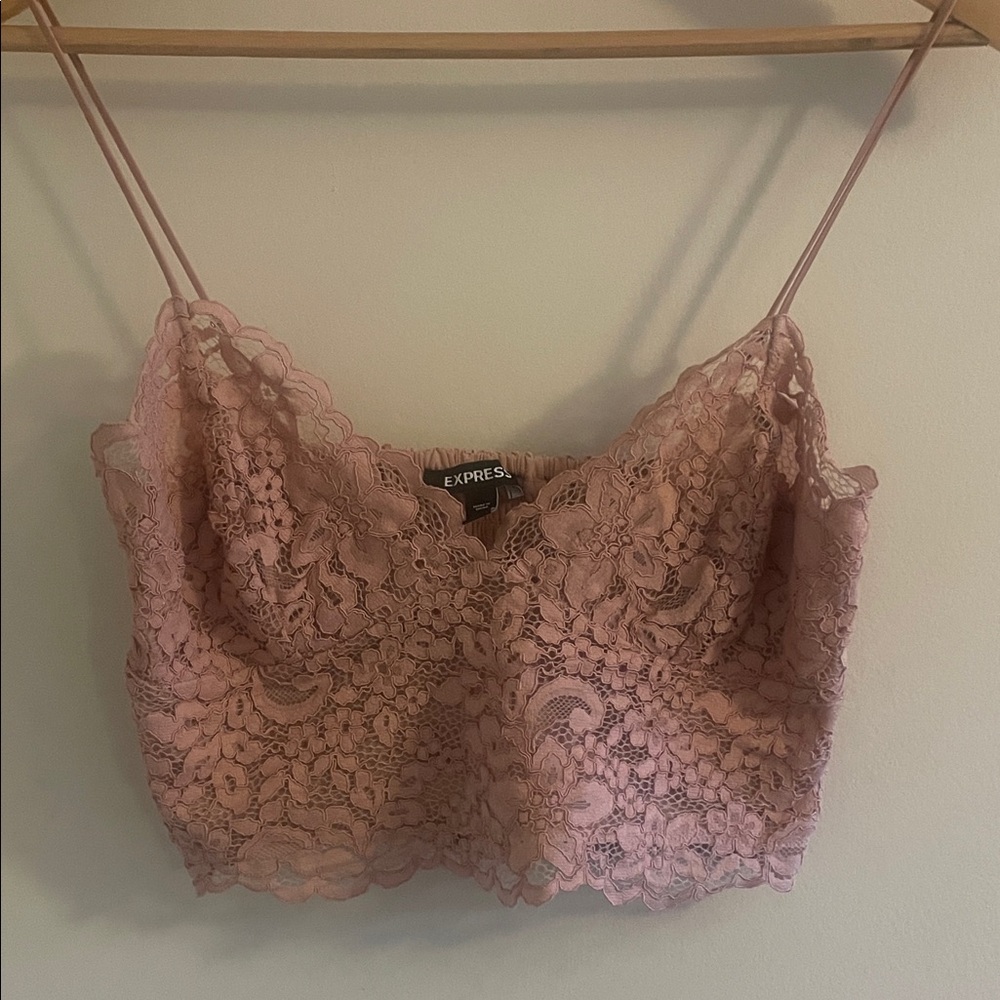 Express Allover Lace Cropped Cami - Blush